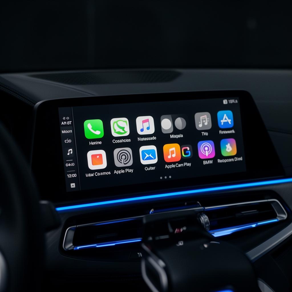 BMW iDrive screen showing Apple CarPlay interface